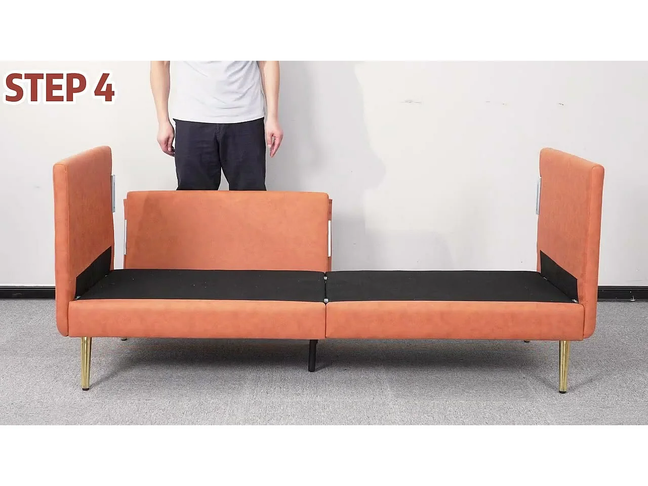 Canapé en simili orange, 2-3 places, avec 56cm coussins d'assise profonds et confortables, 185x76x90cm