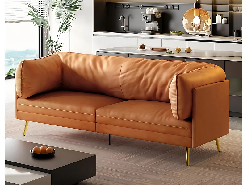 Divano 2/3 posti in similpelle, con cuscini del sedile profondi e comodi da 56 cm, 185x76x90 cm, arancione