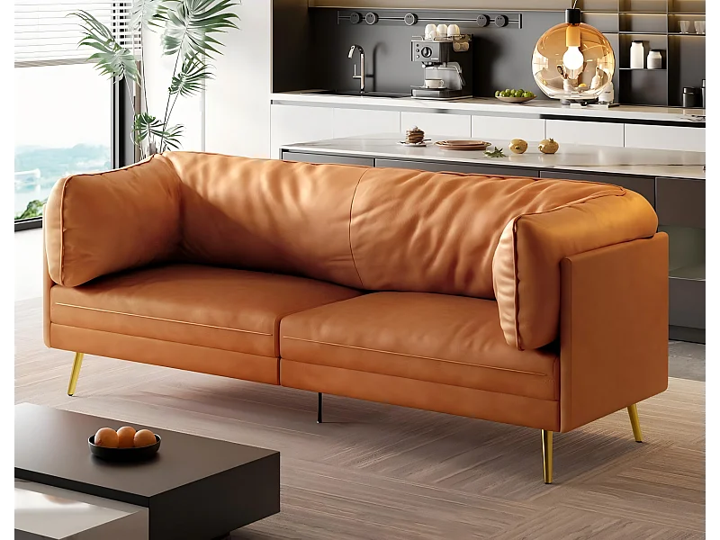 Divano 2/3 posti in similpelle, con cuscini del sedile profondi e comodi da 56 cm, 185x76x90 cm, arancione
