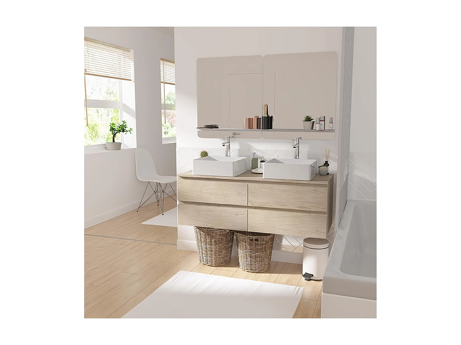 Doppelwaschtisch + Waschbecken + Wasserhahn + WILL-Spiegel