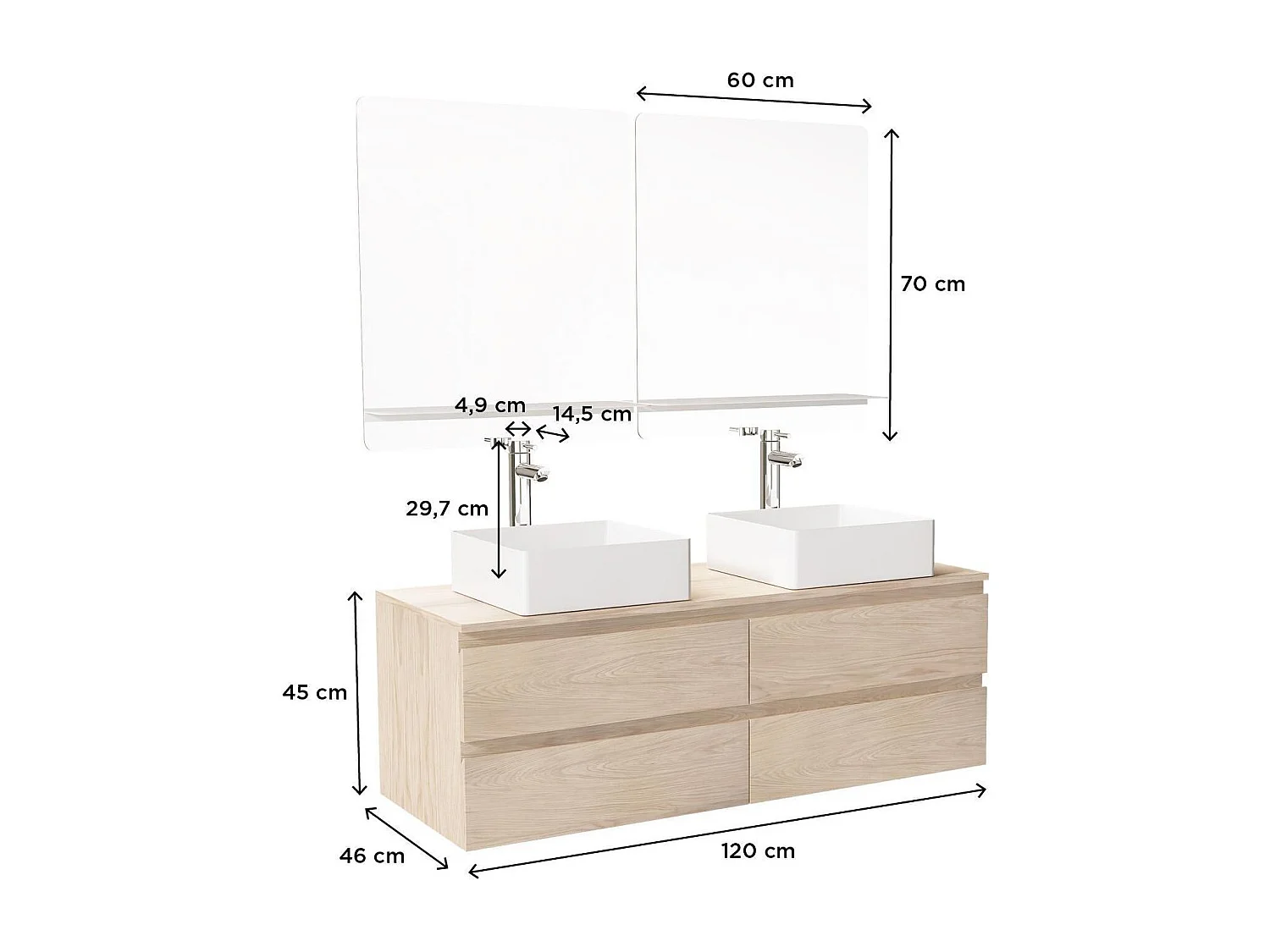 Mueble de lavabo doble + lavabo + grifería + espejo WILL