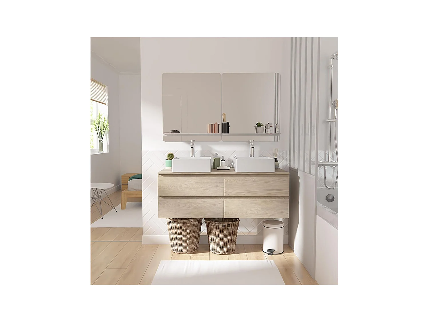 Mobile lavabo doppio + lavandino + rubinetto + specchio WILL