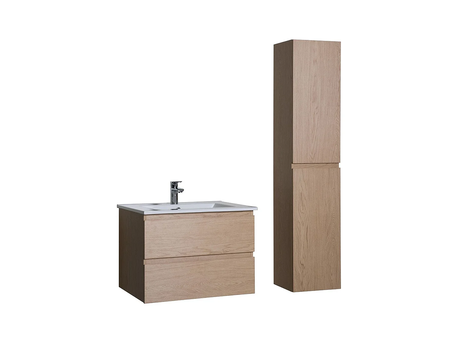 Ensemble meuble simple vasque décor chêne 60cm + vasque + colonne