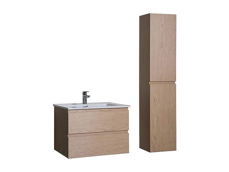 Ensemble meuble simple vasque décor chêne 60cm + vasque + colonne