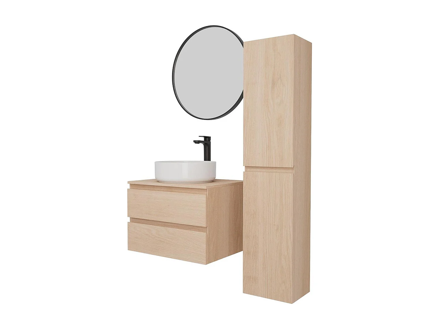 Einzelwaschtisch-Set 60 cm + Waschbecken + Wasserhahn + Spiegel + SORRENTO-Säule