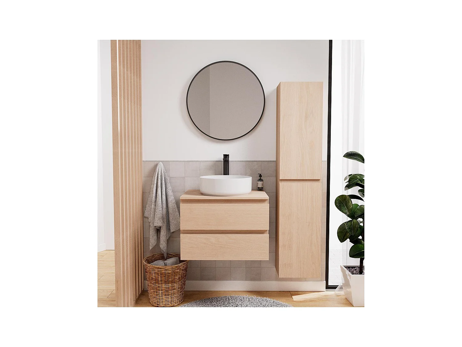 Mobile lavabo singolo 60 cm + lavabo + rubinetto + specchio + colonna SORRENTO