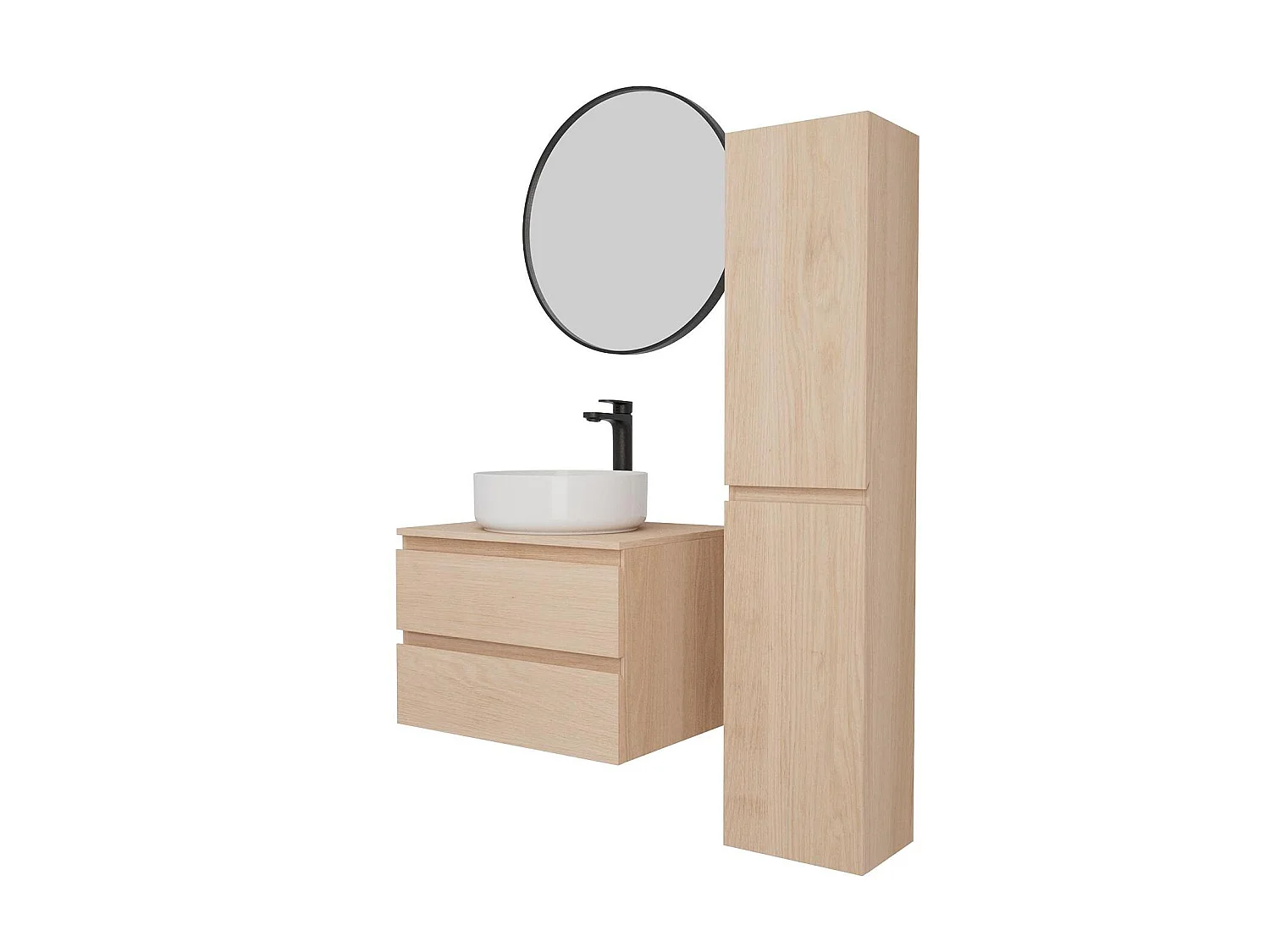 Enkele wastafelmeubelset 60 cm + wastafel + kraan + spiegel + SORRENTO kolom
