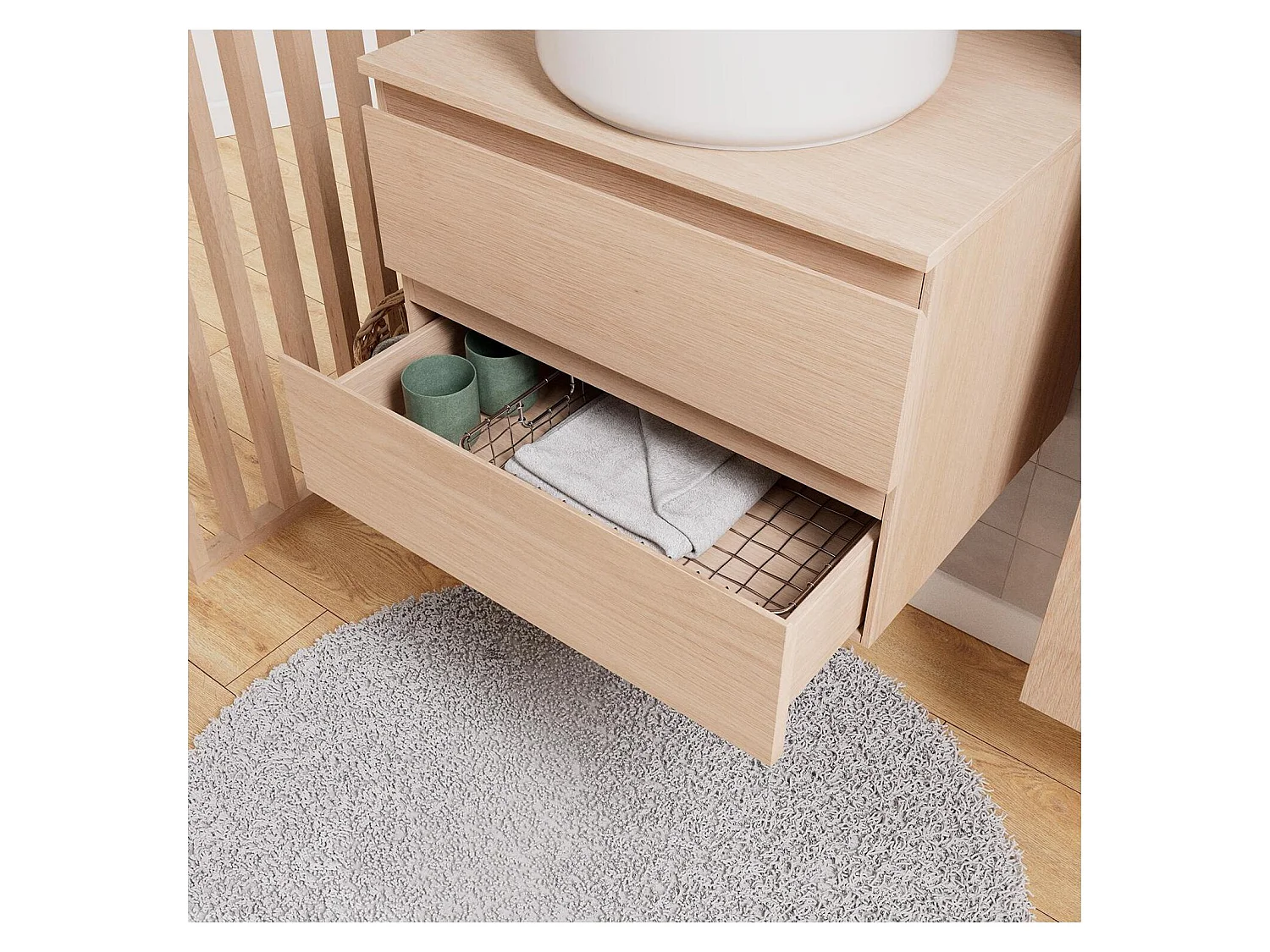 Enkele wastafelmeubelset 60 cm + wastafel + kraan + spiegel + SORRENTO kolom