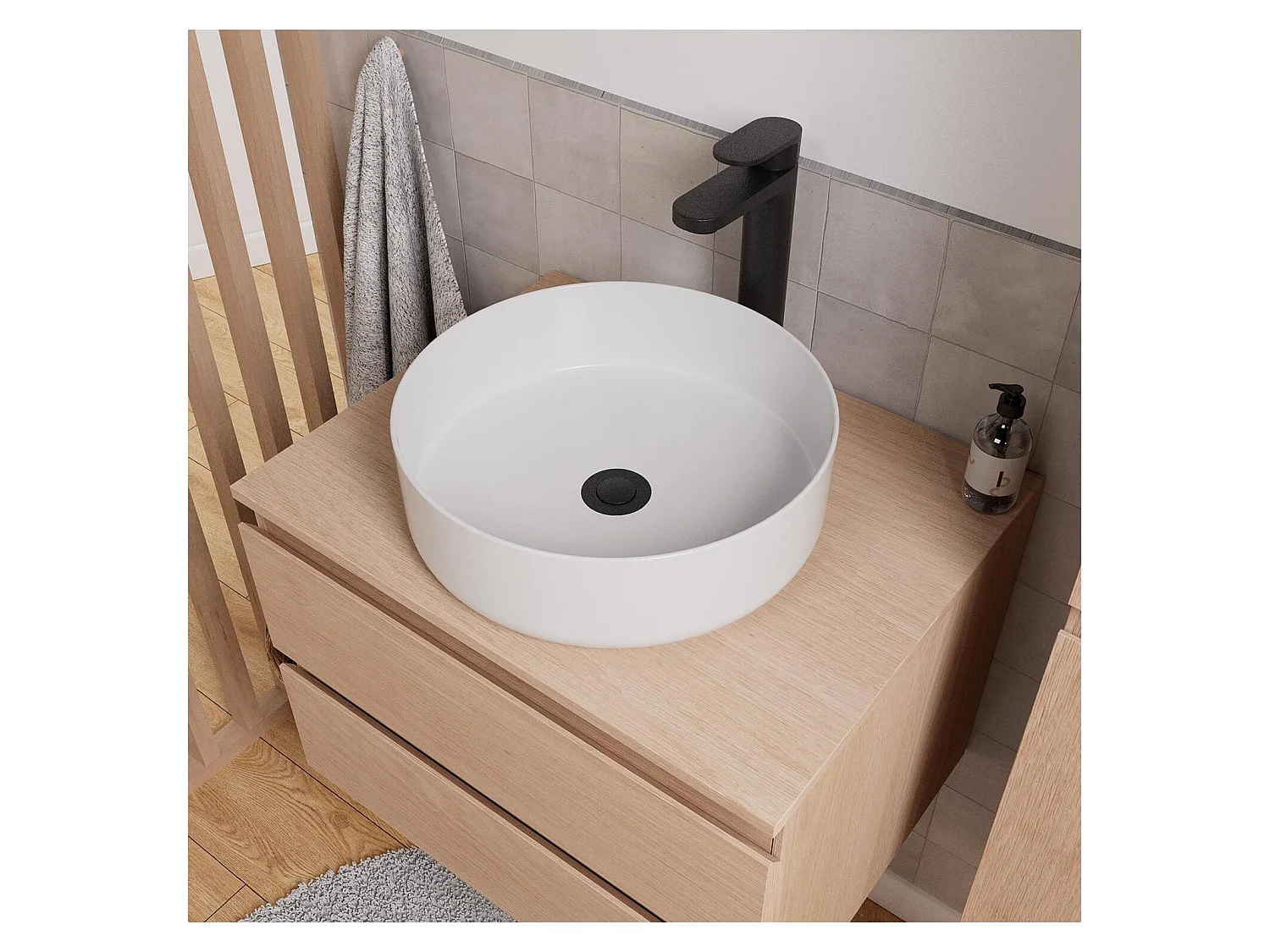 Enkele wastafelmeubelset 60 cm + wastafel + kraan + spiegel + SORRENTO kolom
