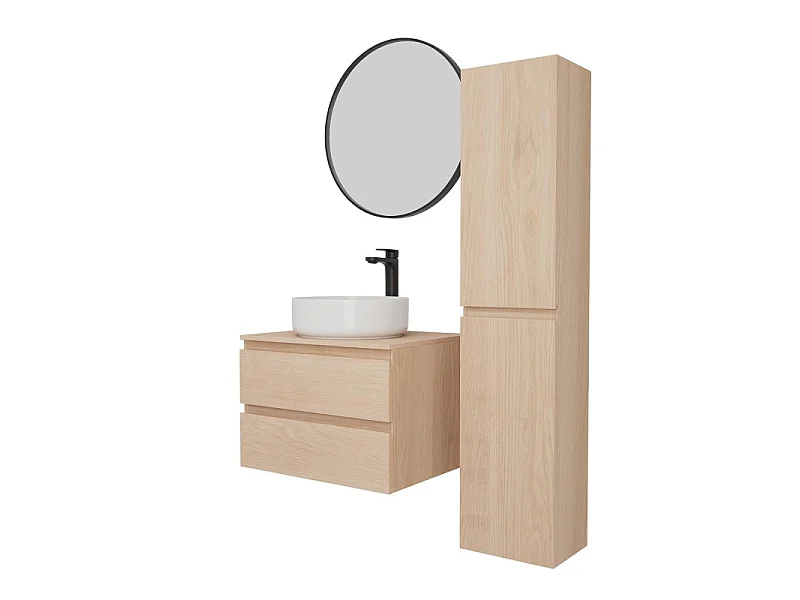 Enkele wastafelmeubelset 60 cm + wastafel + kraan + spiegel + SORRENTO kolom