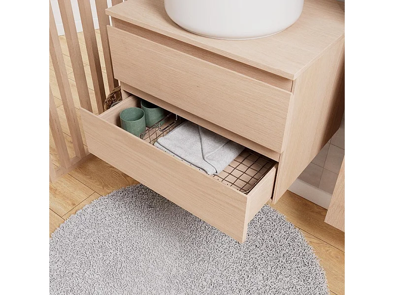 Enkele wastafelmeubelset 60 cm + wastafel + kraan + spiegel + SORRENTO kolom