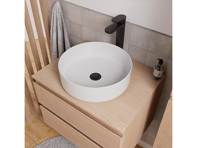 Enkele wastafelmeubelset 60 cm + wastafel + kraan + spiegel + SORRENTO kolom