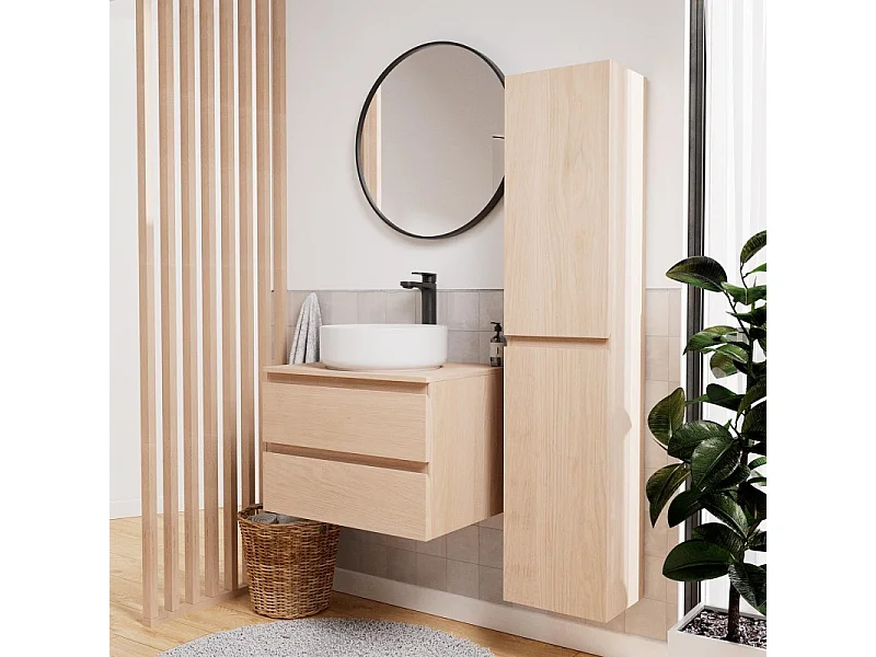Enkele wastafelmeubelset 60 cm + wastafel + kraan + spiegel + SORRENTO kolom