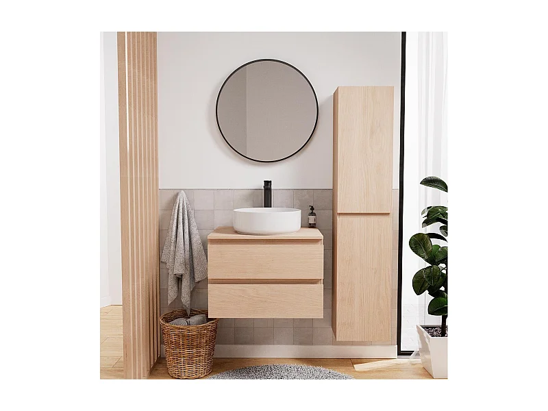 Enkele wastafelmeubelset 60 cm + wastafel + kraan + spiegel + SORRENTO kolom