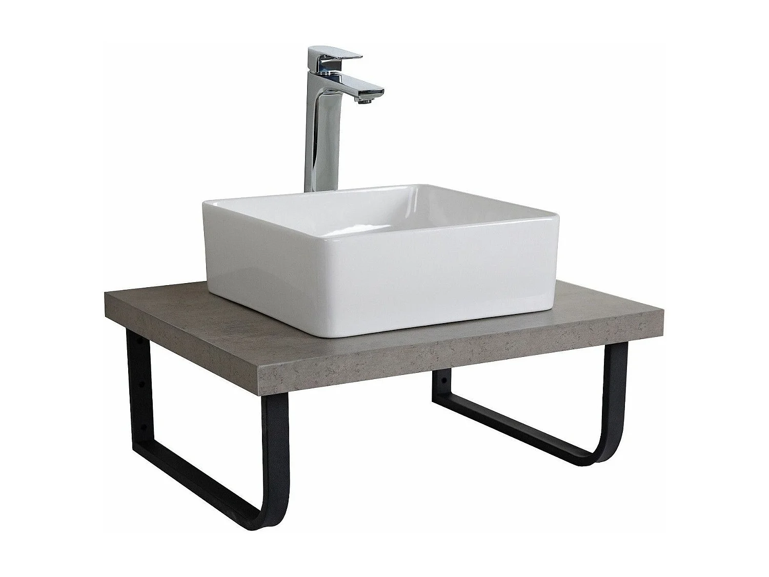 Plan de toilette chêne suspendu pour vasque WILL - 60 cm + Equerres Métal Noir Mat