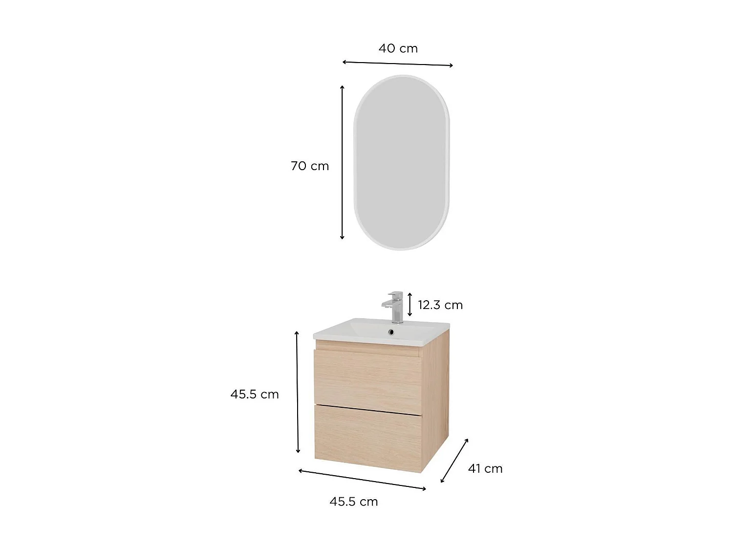 Ensemble meuble simple vasque SORRENTO 45 cm + robinet + Miroir