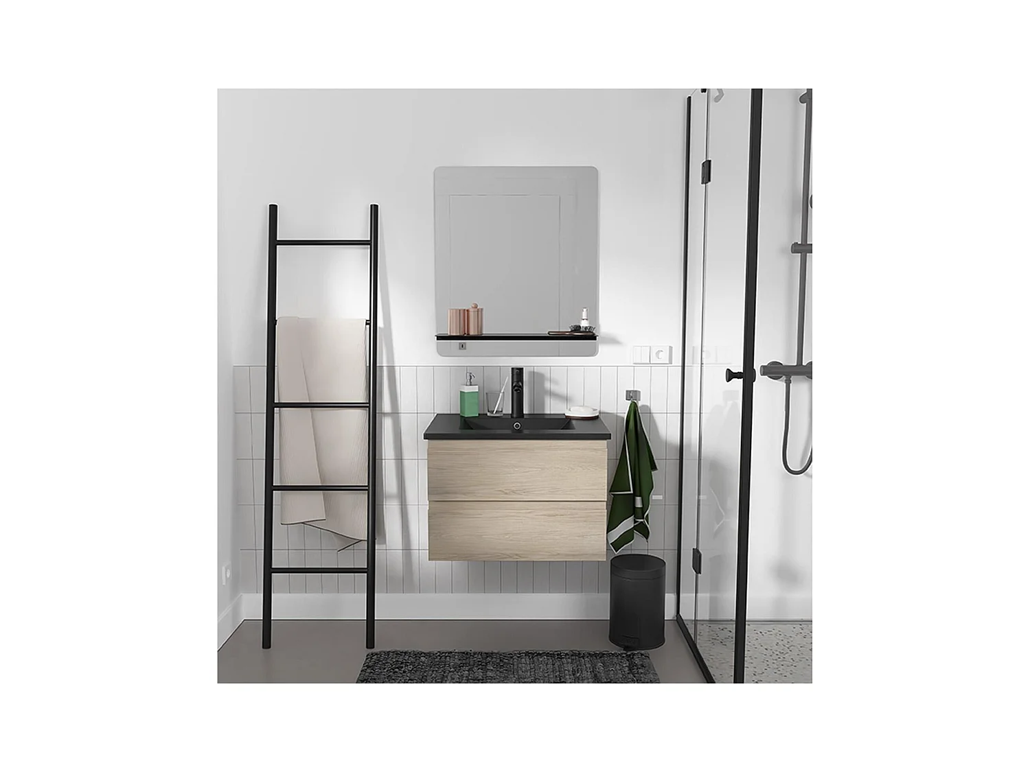 Mobile lavabo singolo + lavabo + rubinetto + specchio SORRENTO