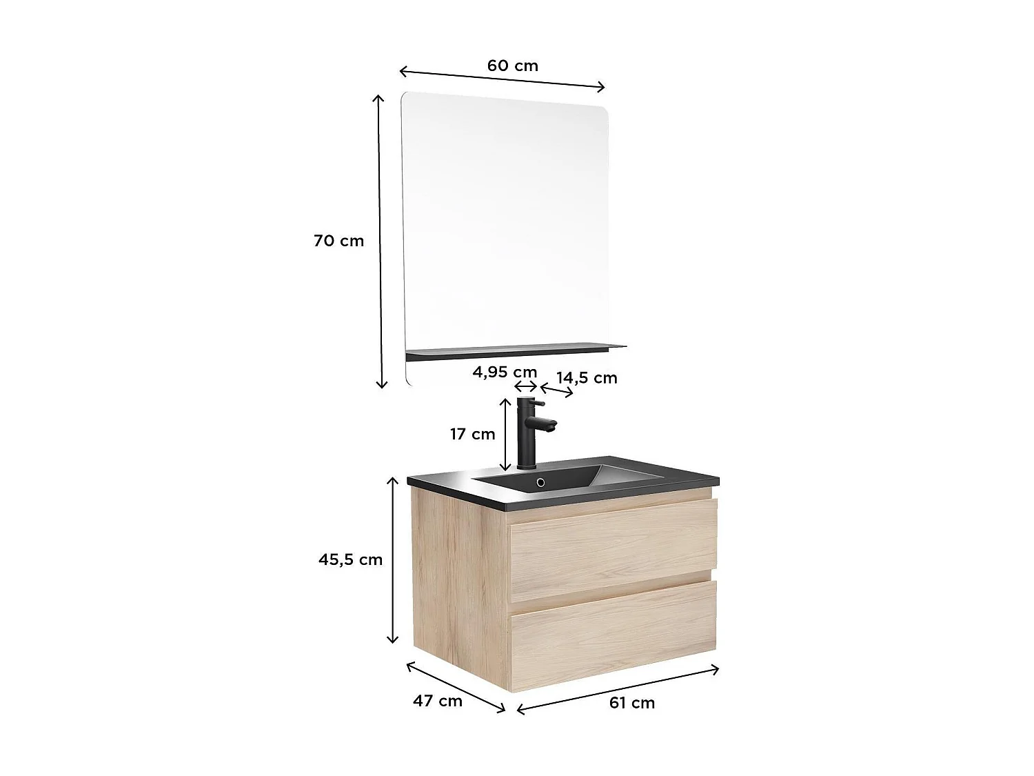 Enkele unit + wastafel + kraan + spiegel SORRENTO