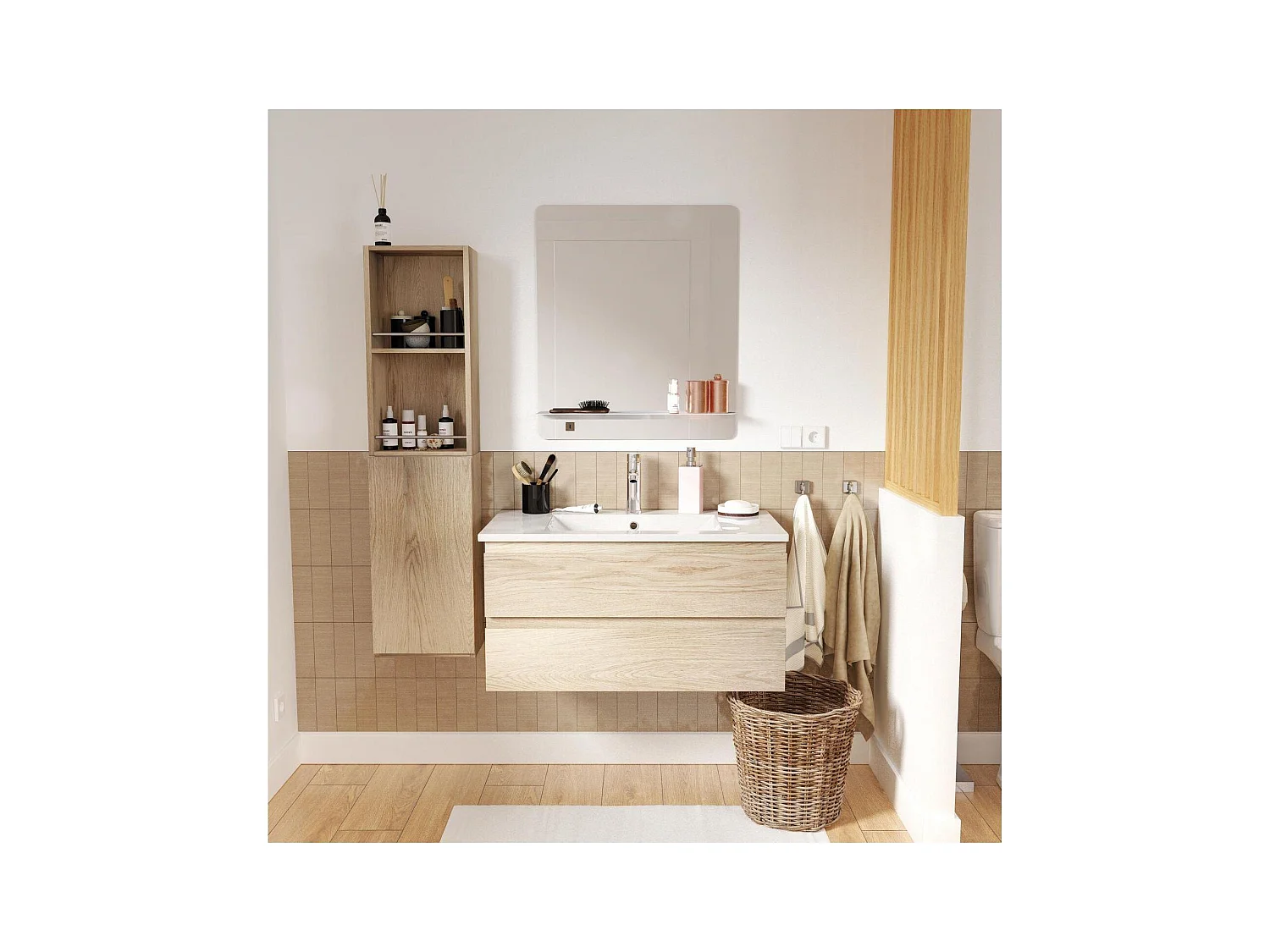 Mueble sencillo + grifería + espejo + columna SORRENTO