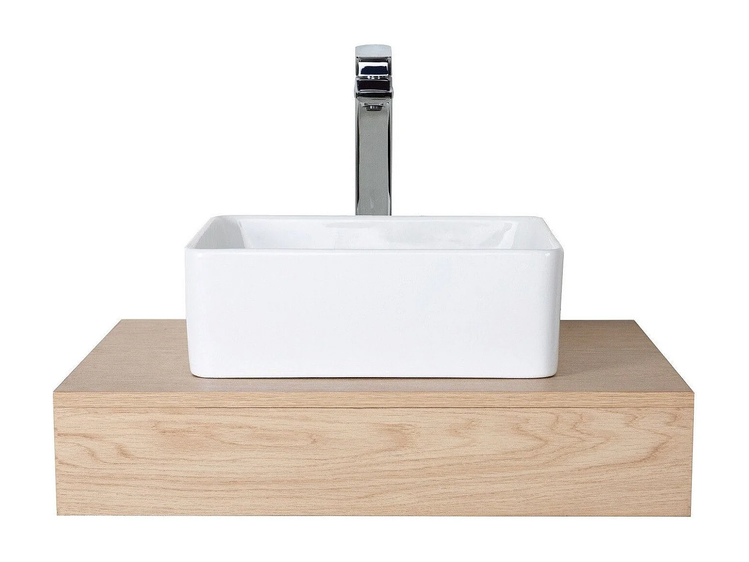 Plan de toilette suspendu pour vasque WILL - 60 cm - Ep. 12 cm + Equerres invisibles - Décor Chêne