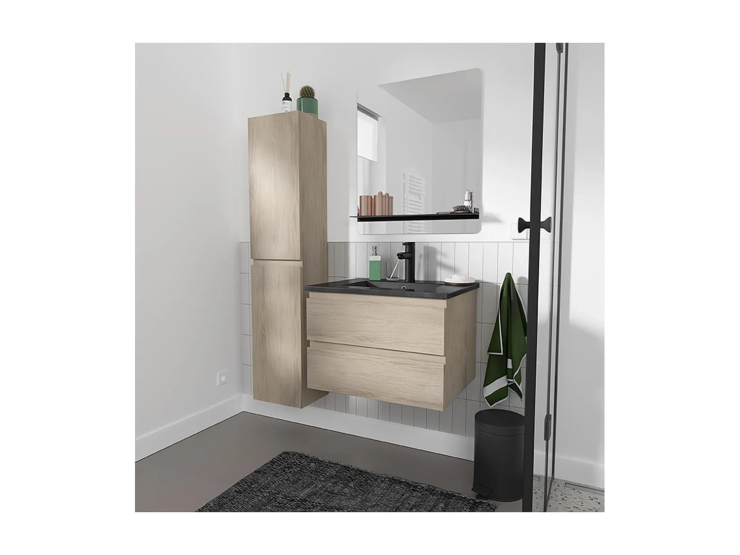 Schlichte Möbel + Wasserhahn + Spiegel + SORRENTO-Säule