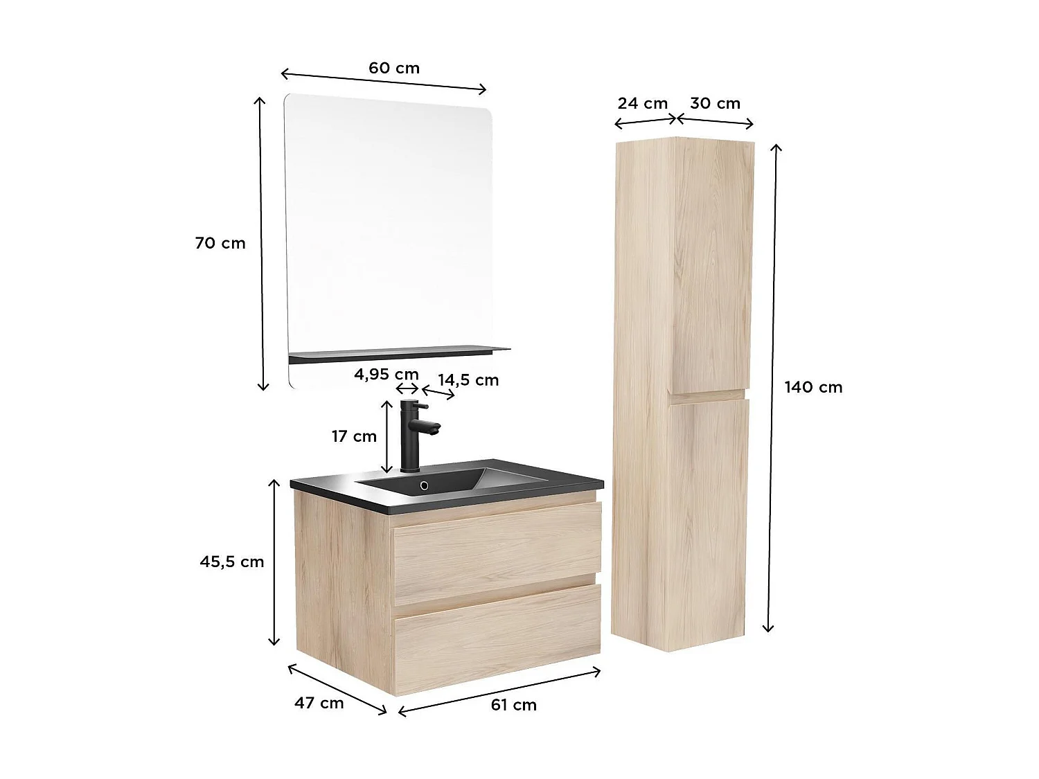 Mueble sencillo + grifería + espejo + columna SORRENTO