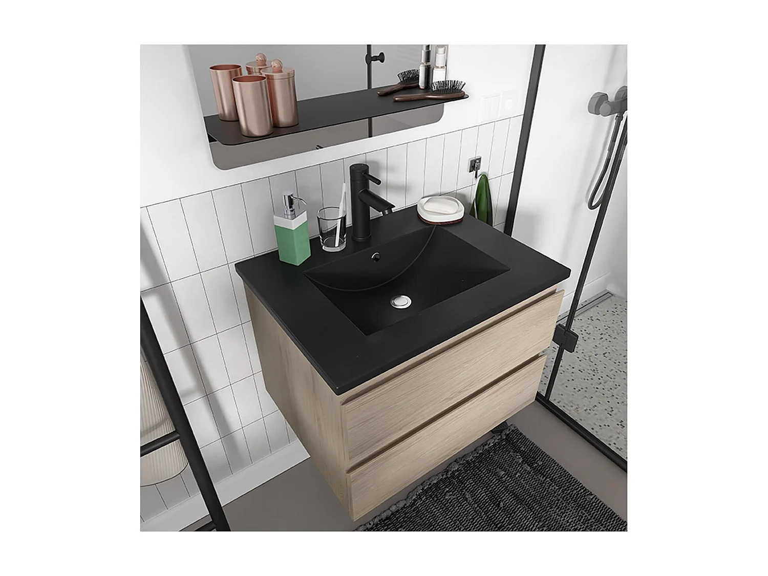 Mueble sencillo + grifería + espejo + columna SORRENTO