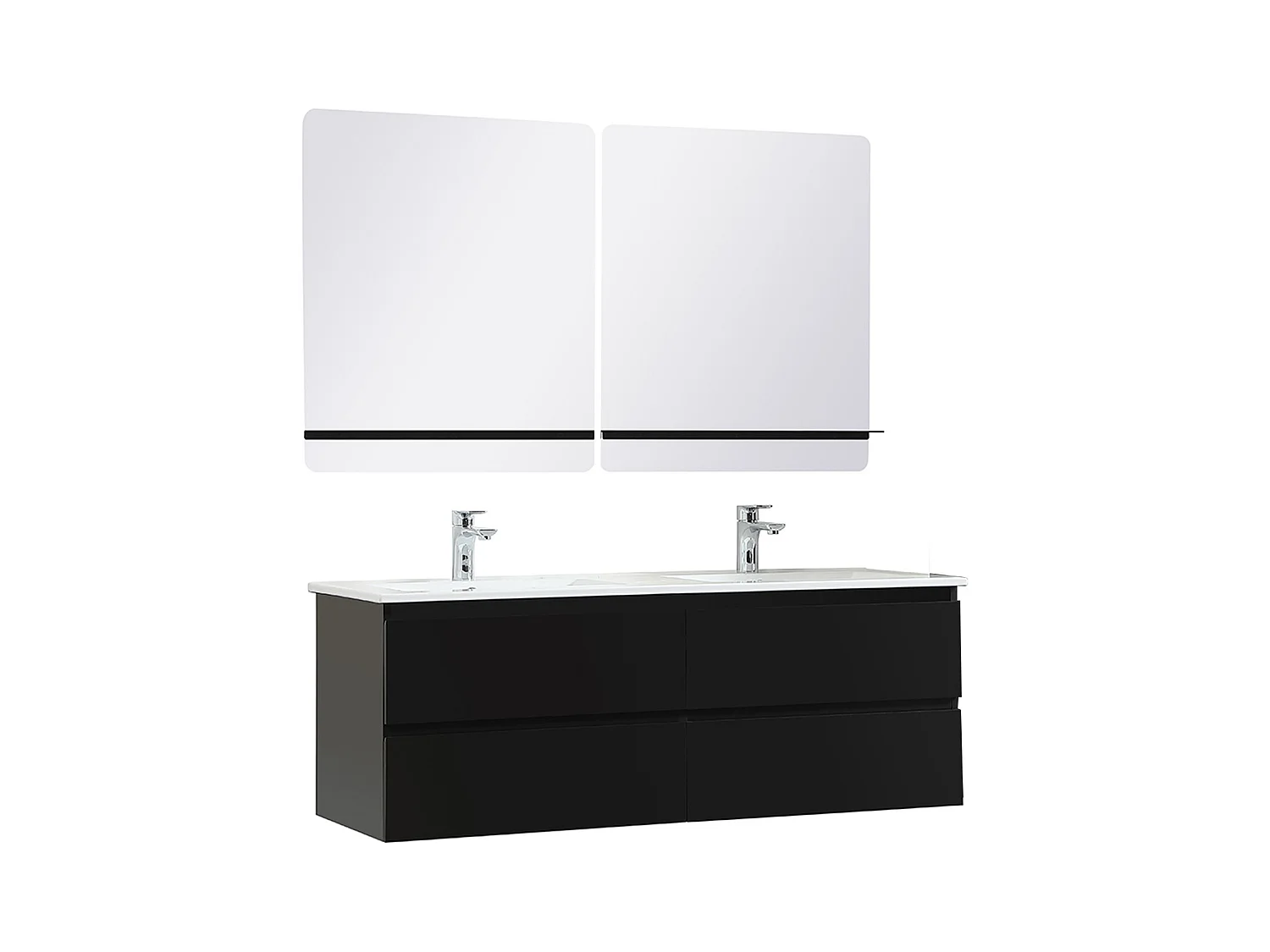 Lavabo doble 120cm con encimera cerámica SORRENTO Negro + espejo