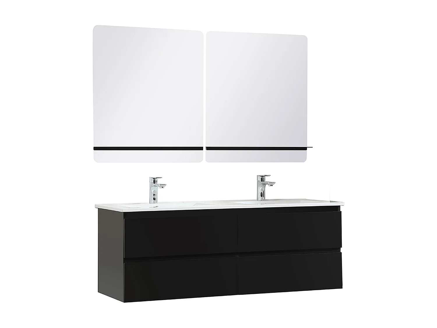 Lavabo doble 120cm con encimera cerámica SORRENTO Negro + espejo
