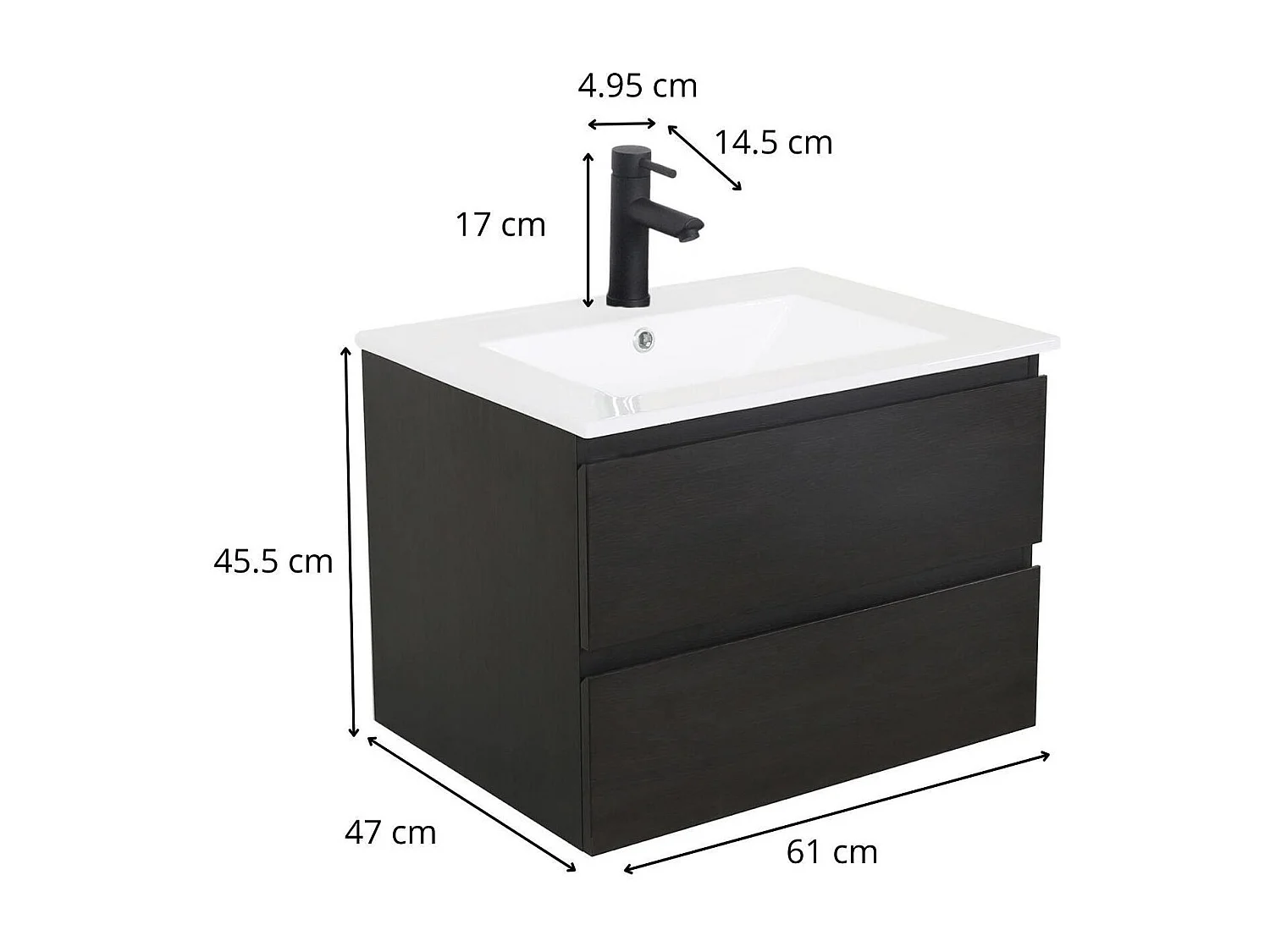 Enkele wastafelset 60cm met keramische bovenkant en zwarte kraan SORRENTO