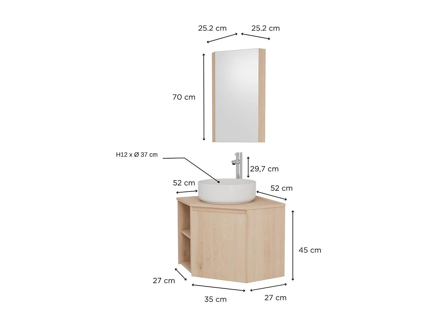 Mobile lavabo angolare + lavabo + rubinetto + mobiletto angolare SORRENTO