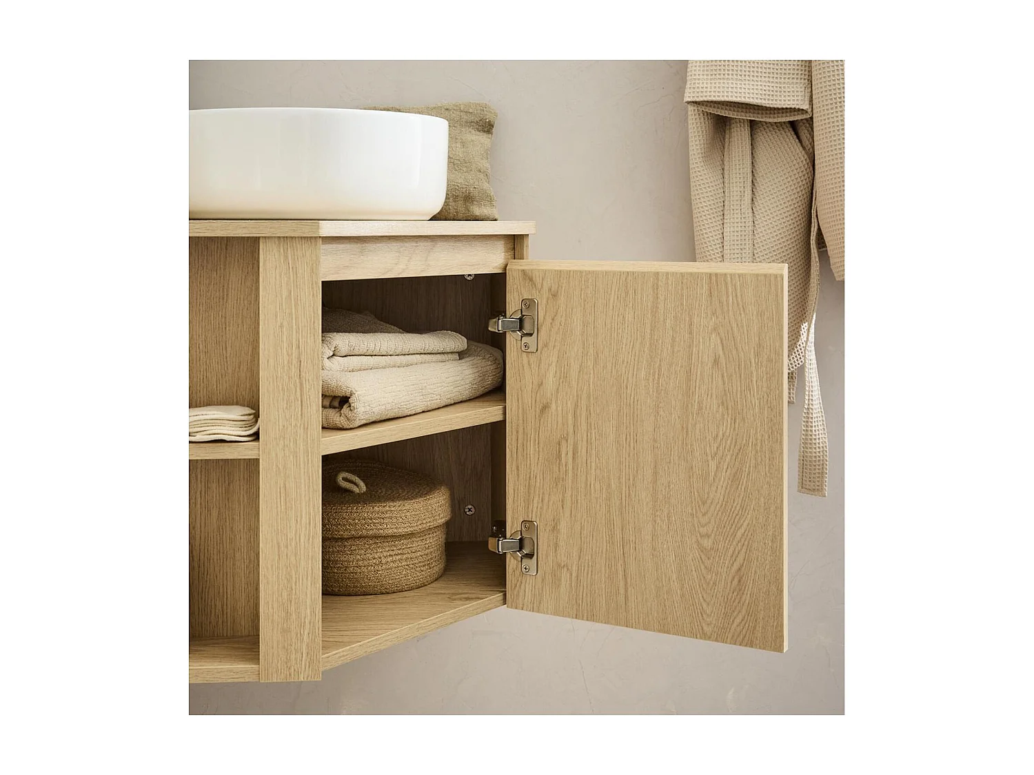 Ensemble meuble sous vasque d'angle avec vasque, robinet chromé et armoire de toilette