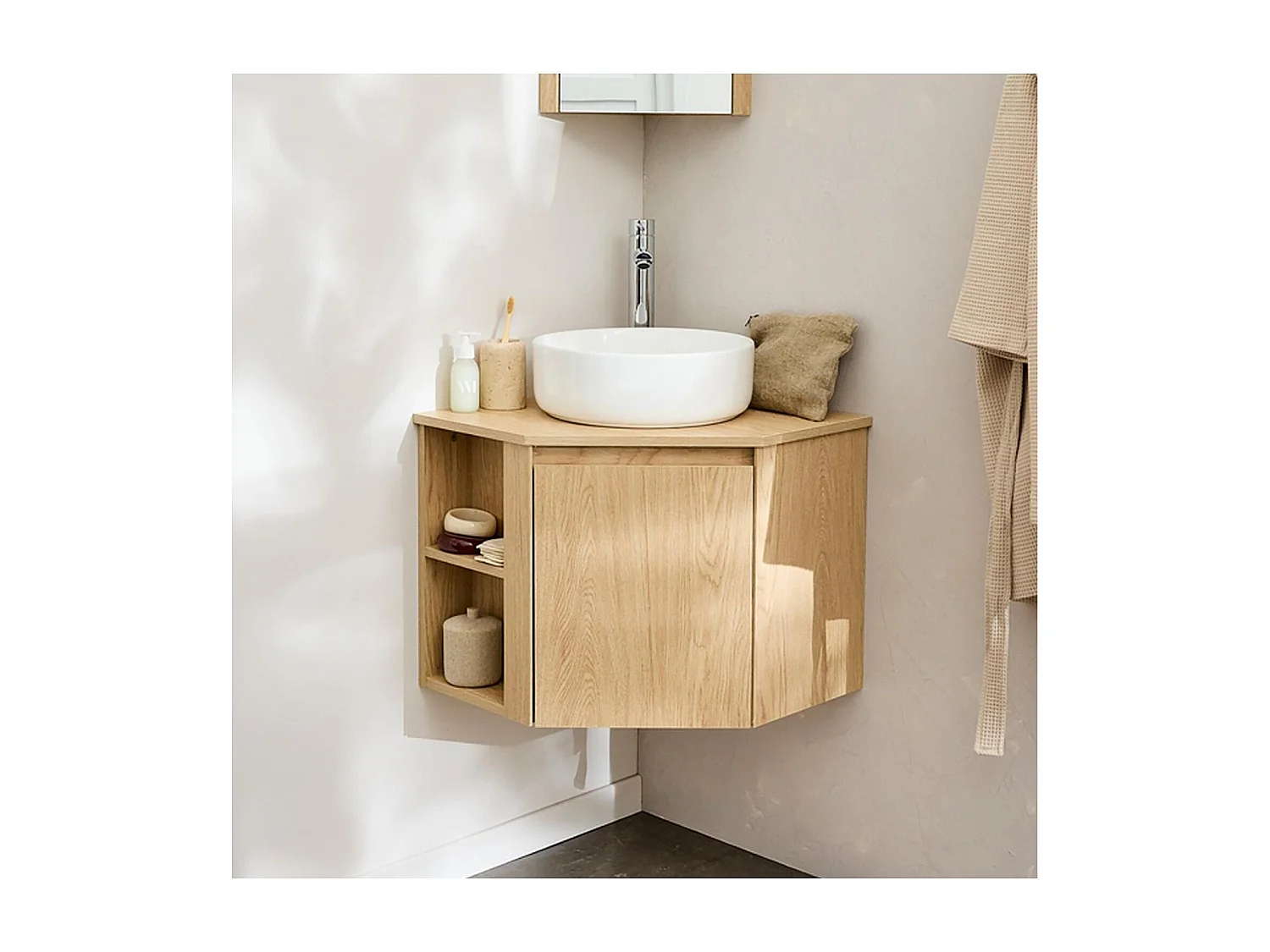 Eckwaschtisch-Set + weißes Waschbecken + SORRENTO-Armatur