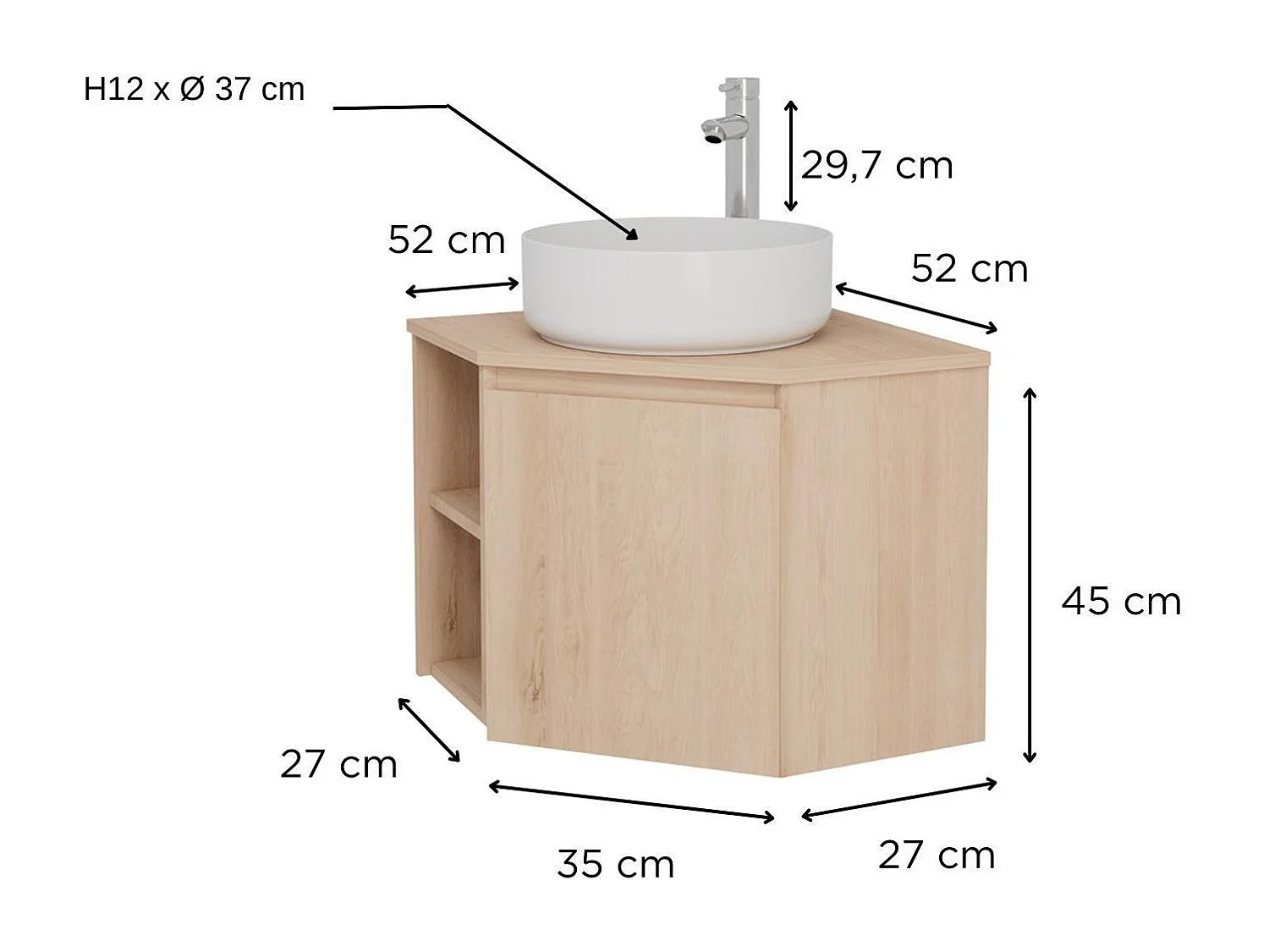Eckwaschtisch-Set + weißes Waschbecken + SORRENTO-Armatur