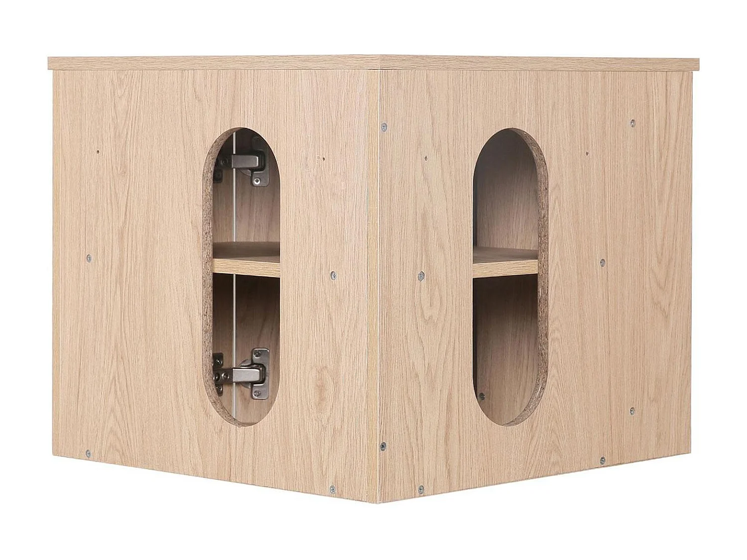 Ensemble meuble sous vasque d'angle avec vasque blanche et robinet chromé