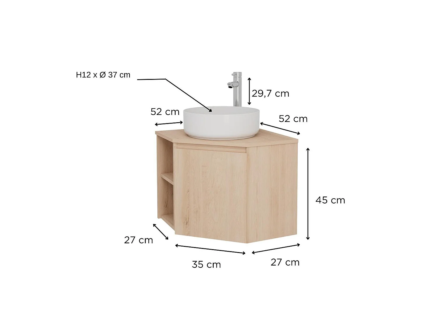 Mobile lavabo angolare + lavabo bianco + rubinetto SORRENTO