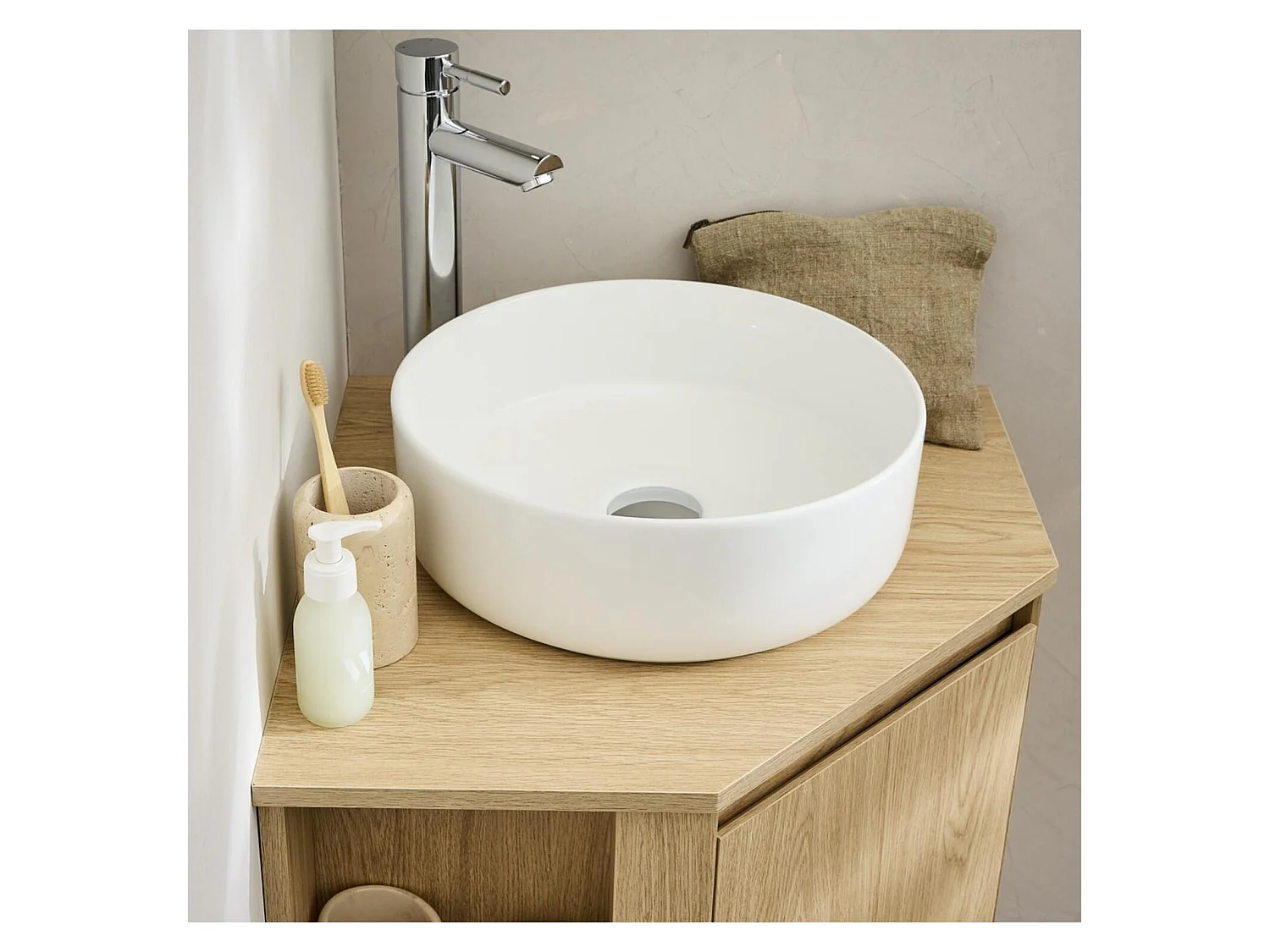 Mobile lavabo angolare + lavabo bianco + rubinetto SORRENTO