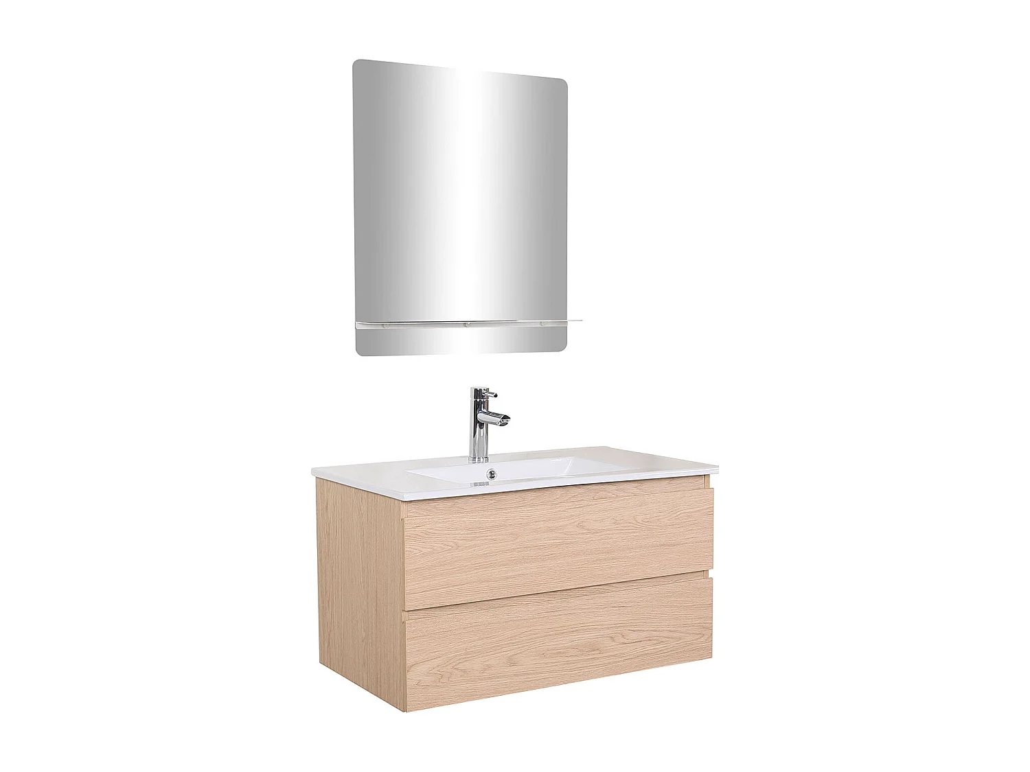 Enkele wastafelmeubel van 80 cm, eikenhouten afwerking, met kraan en spiegel SORRENTO