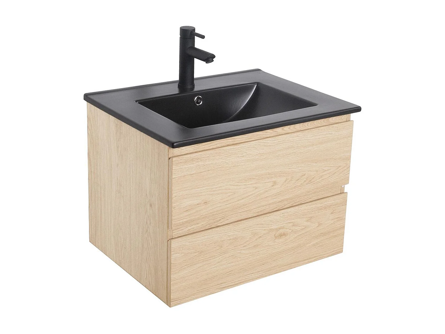 Ensemble simple vasque 60cm avec plan céramique et robinet noir