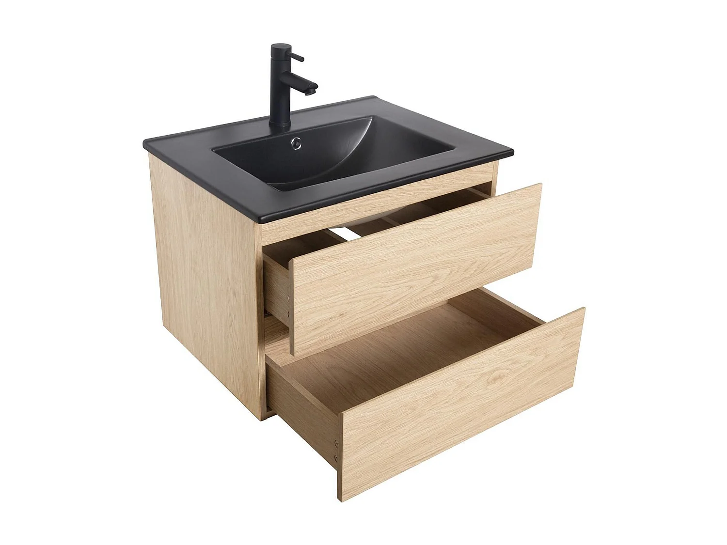 Ensemble simple vasque 60cm avec plan céramique et robinet noir
