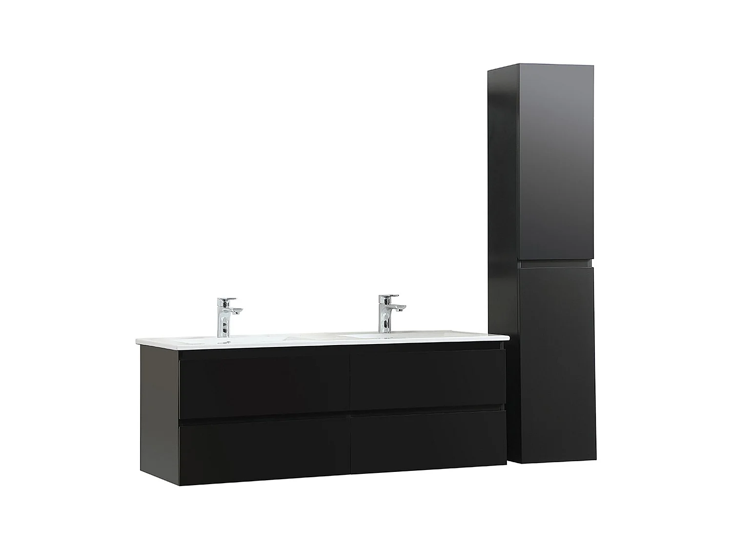 Ensemble meuble double vasque noir carbone 120cm + vasque + colonne