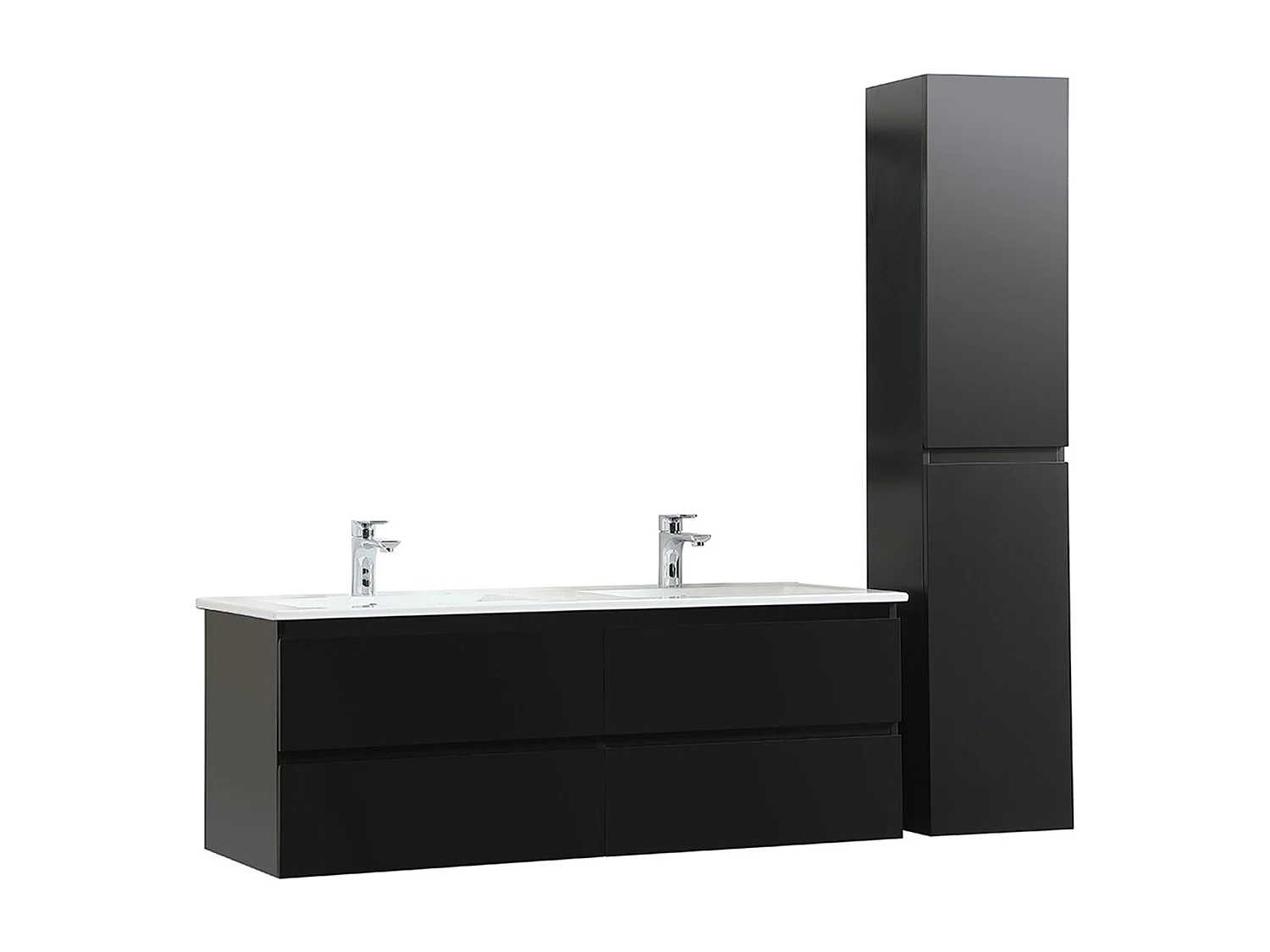 Meuble double vasque 120cm avec plan céramique SORRENTO Noir + colonne