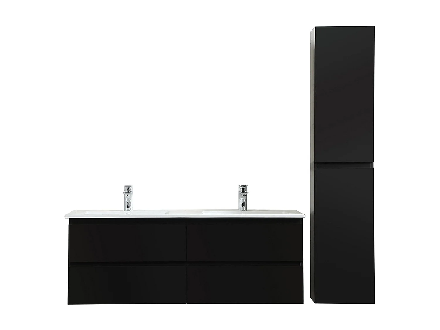 Meuble double vasque 120cm avec plan céramique SORRENTO Noir + colonne