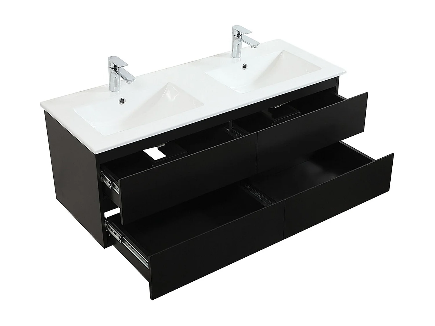 Meuble double vasque 120cm avec plan céramique SORRENTO Noir + colonne