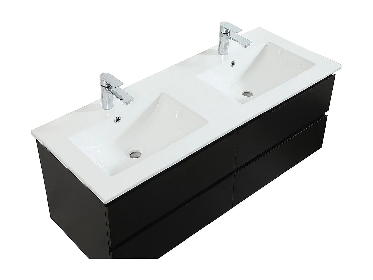 Meuble double vasque 120cm avec plan céramique SORRENTO Noir + colonne