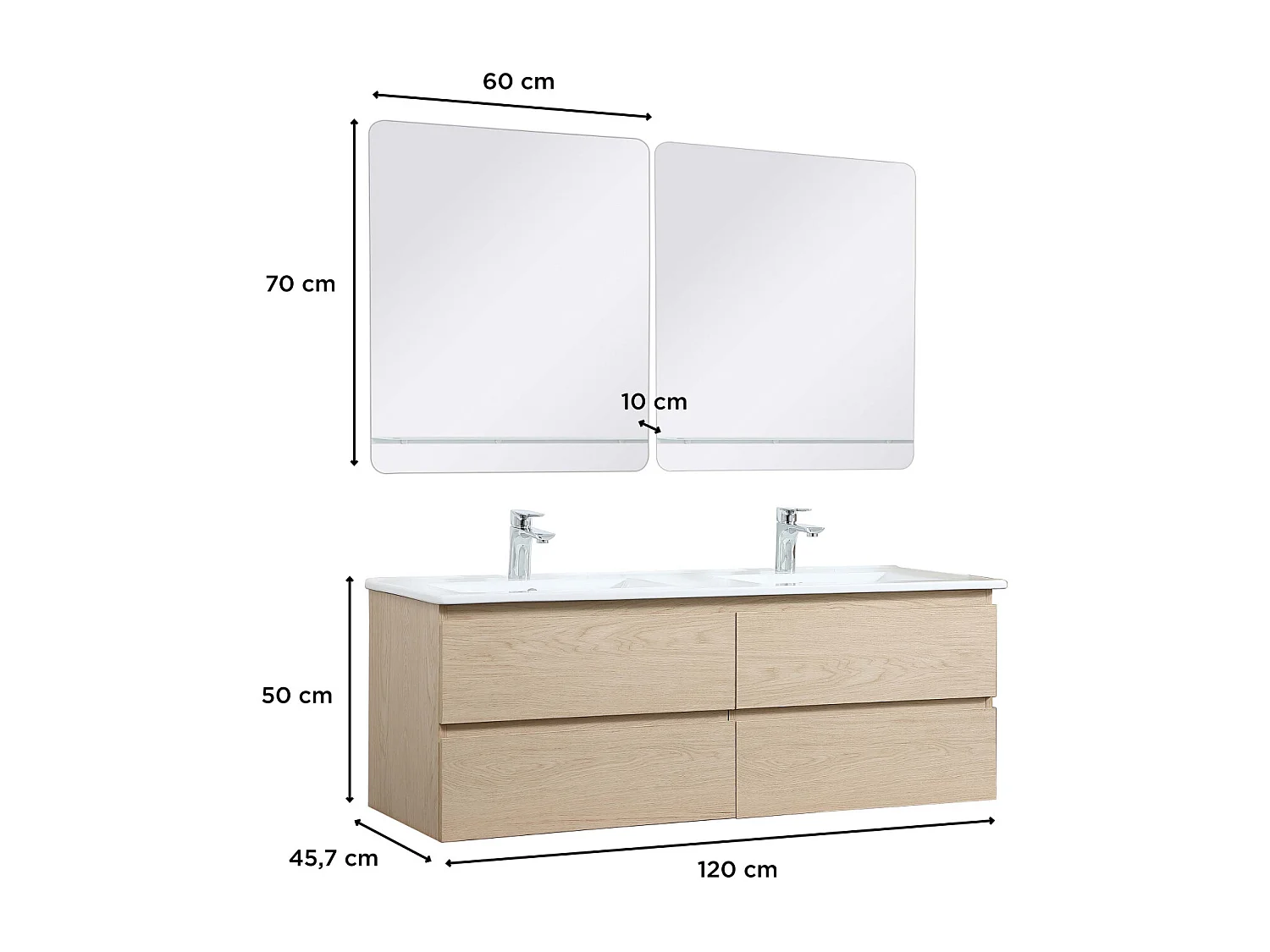 Mueble de lavabo doble + lavabo + espejo SORRENTO