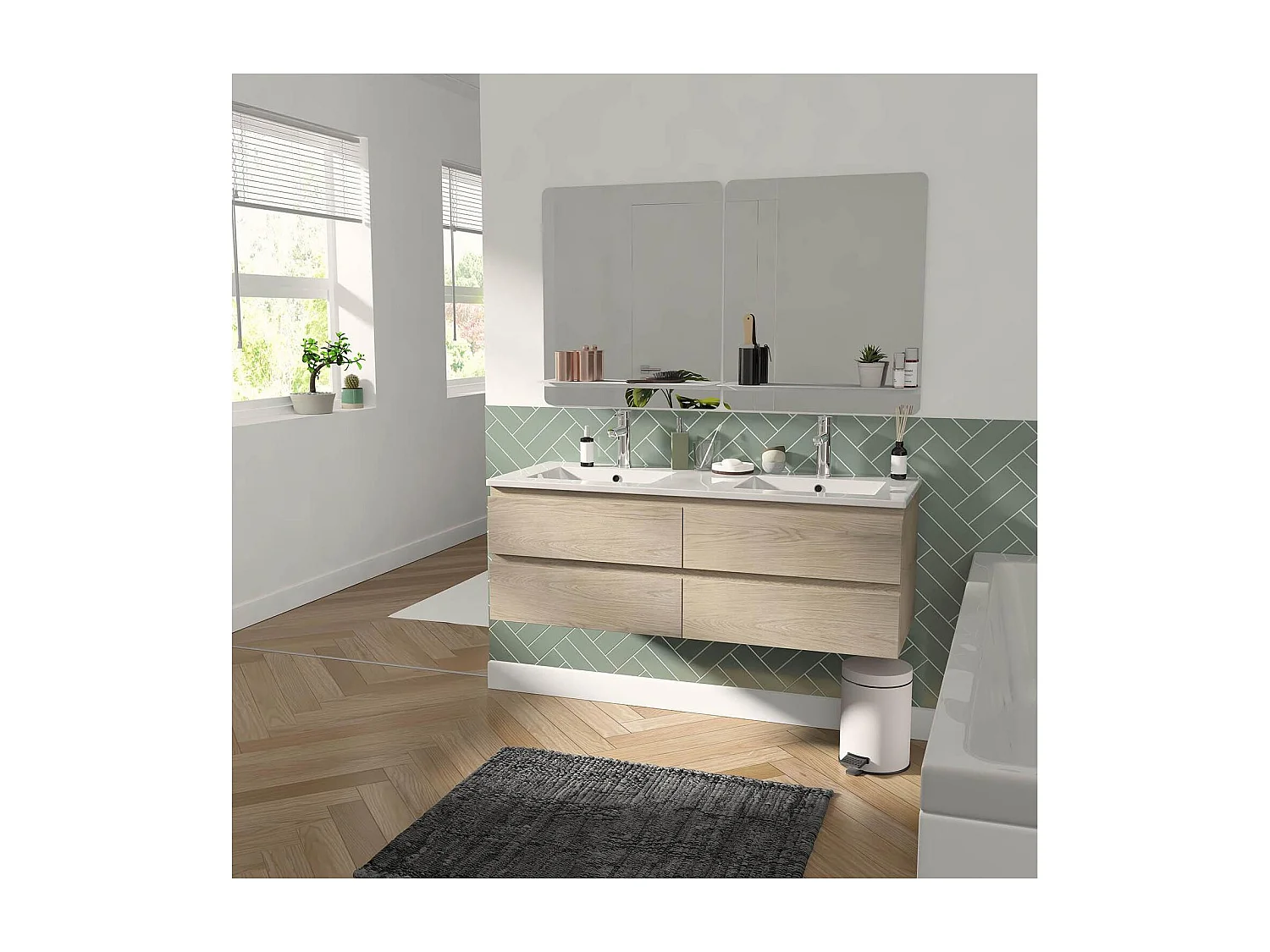 Mueble de lavabo doble + lavabo + espejo SORRENTO