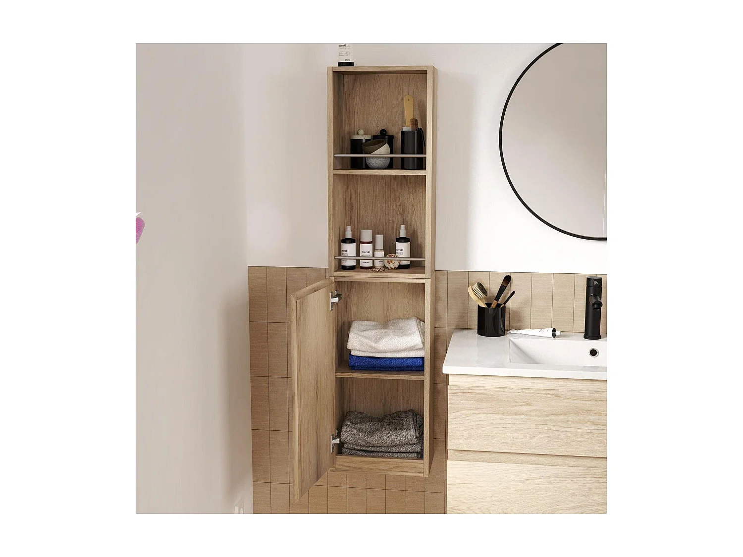 Eenvoudig meubel + kraan + spiegel + SORRENTO-kolom