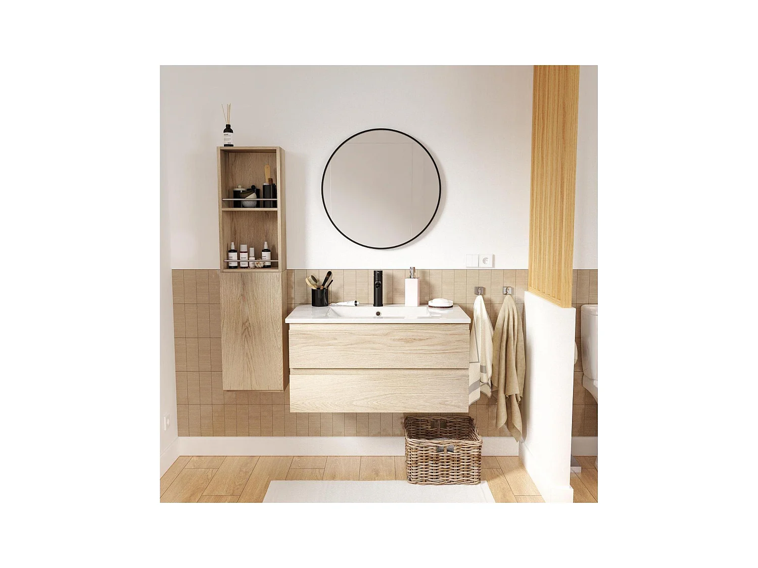 Mueble sencillo + grifería + espejo + columna SORRENTO