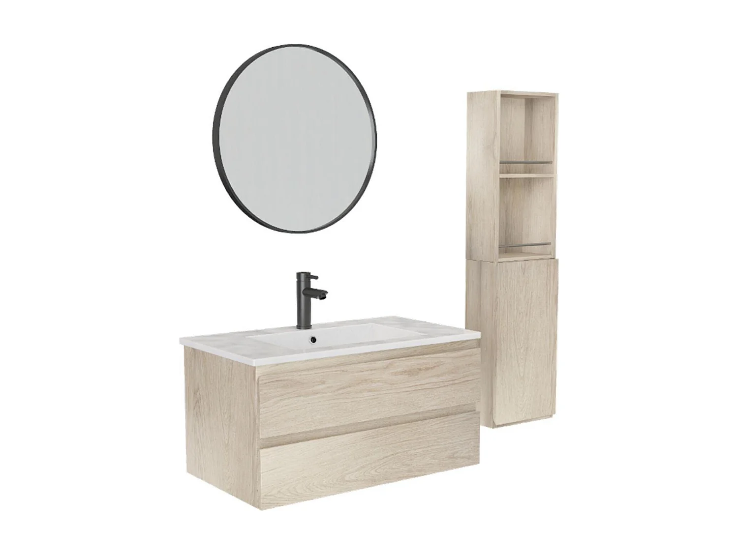 Schlichte Möbel + Wasserhahn + Spiegel + SORRENTO-Säule